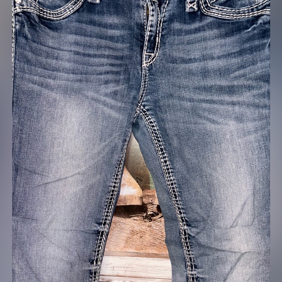 Rock Revival Jeans Womens 29 Blue Denim Nicole Capri Studded Pocket Thick Stitch - Picture 2 of 10